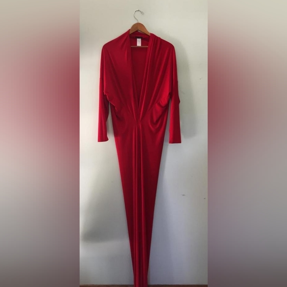 Cherry red long flowing cocktail dress x-large - Picture 2 of 10